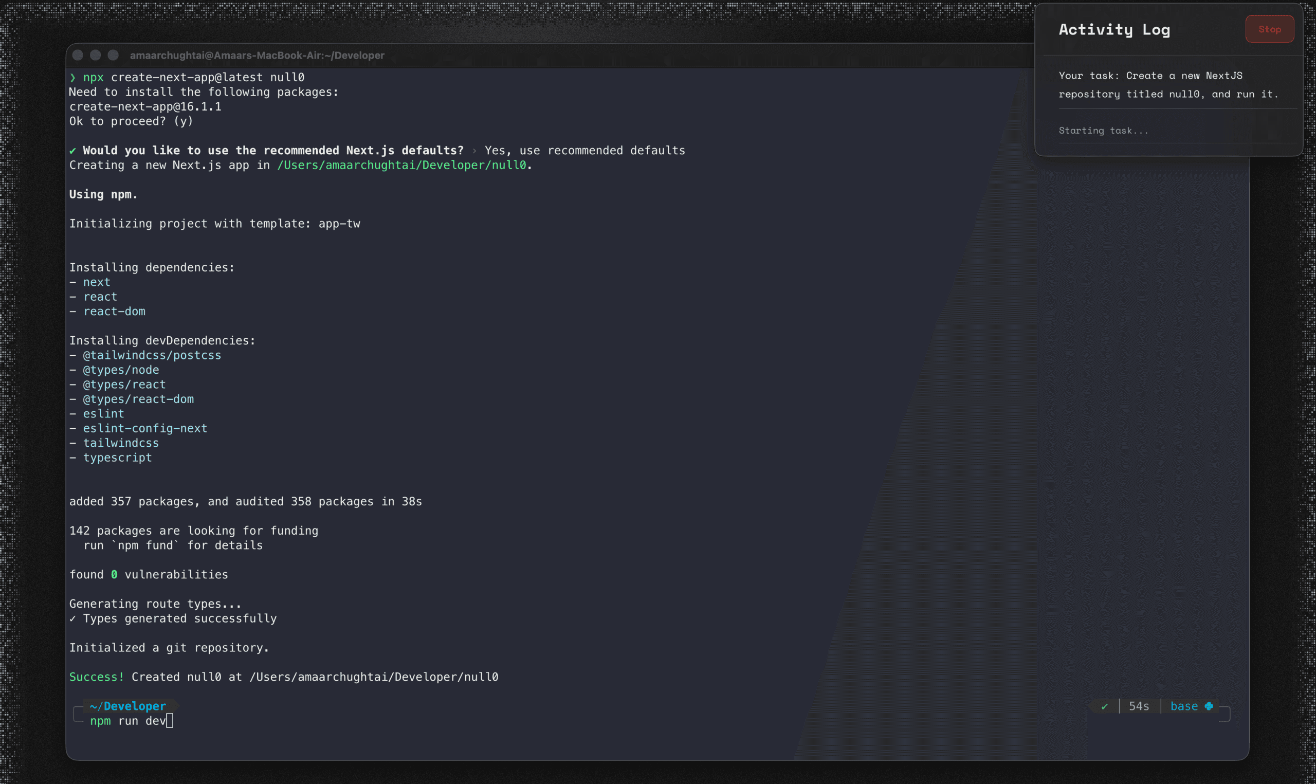 null0 AI command center interface showing desktop automation workflow 7